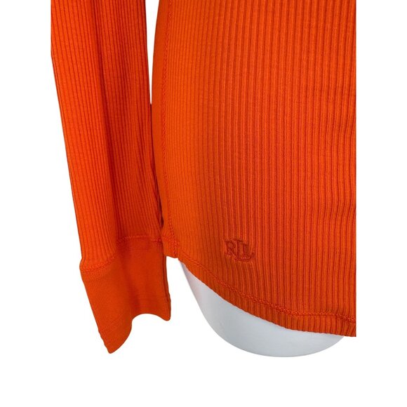 Lauren Ralph Lauren Womens Orange Ribbed Long Sleeve Half-Zip Top M - Picture 2 of 10